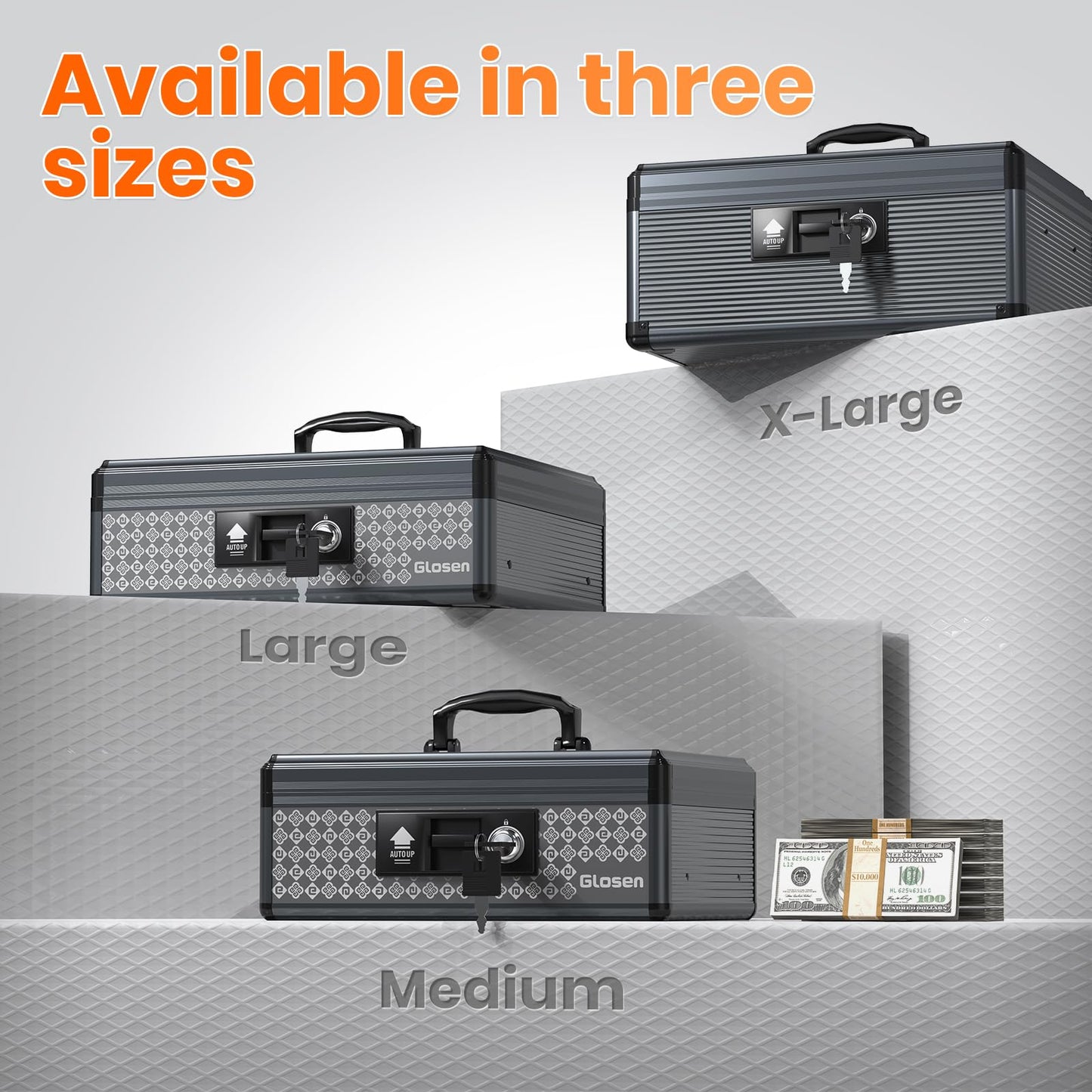 Glosen Cash Box with Lock, Money Box with Key Lock & Removable Coin Tray 13.5 * 4.31 * 11.4inch (Black, Large)