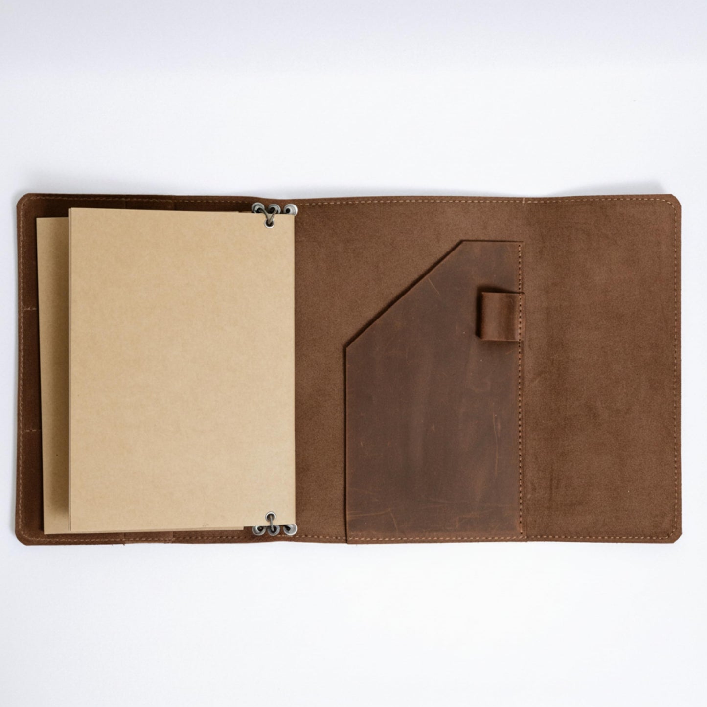TORAKIP Leather A5 Notebook Cover – Refillable Journal Case with Elastic Bands, Pen Loop & Inner Pockets, Handmade Notebook Organizer, Fits 5.8" x 8.3" Inserts (Paper Not Included), Brown