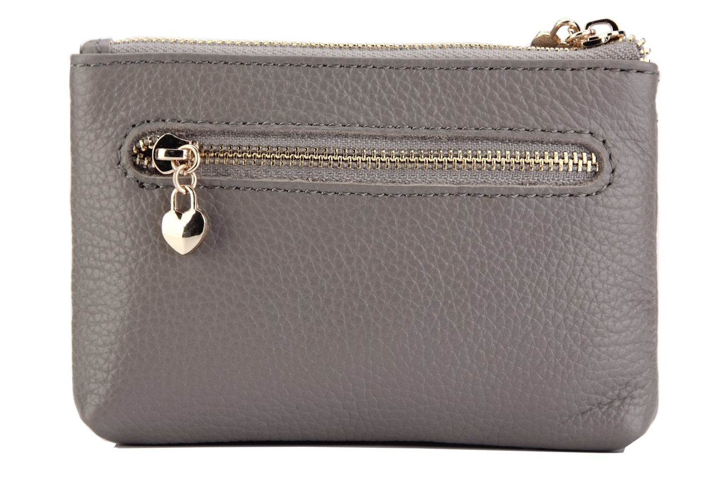 ZOOEASS Coin Purse Women Genuine Leather Zip Mini Purse With Key Ring Triple Zipper Card Holder Wallet (Grey)