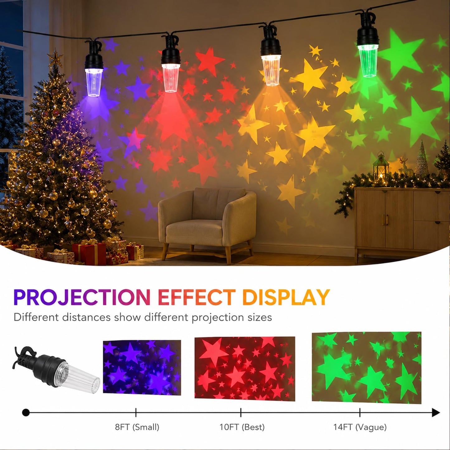 Vigdur 4th of July Decorations Red White and Blue Lights, 31.4FT Star String Lights with 10 LEDs Plug in Indoor Outdoor Lights for Party Patio Yard Bedroom Patriotic Decor