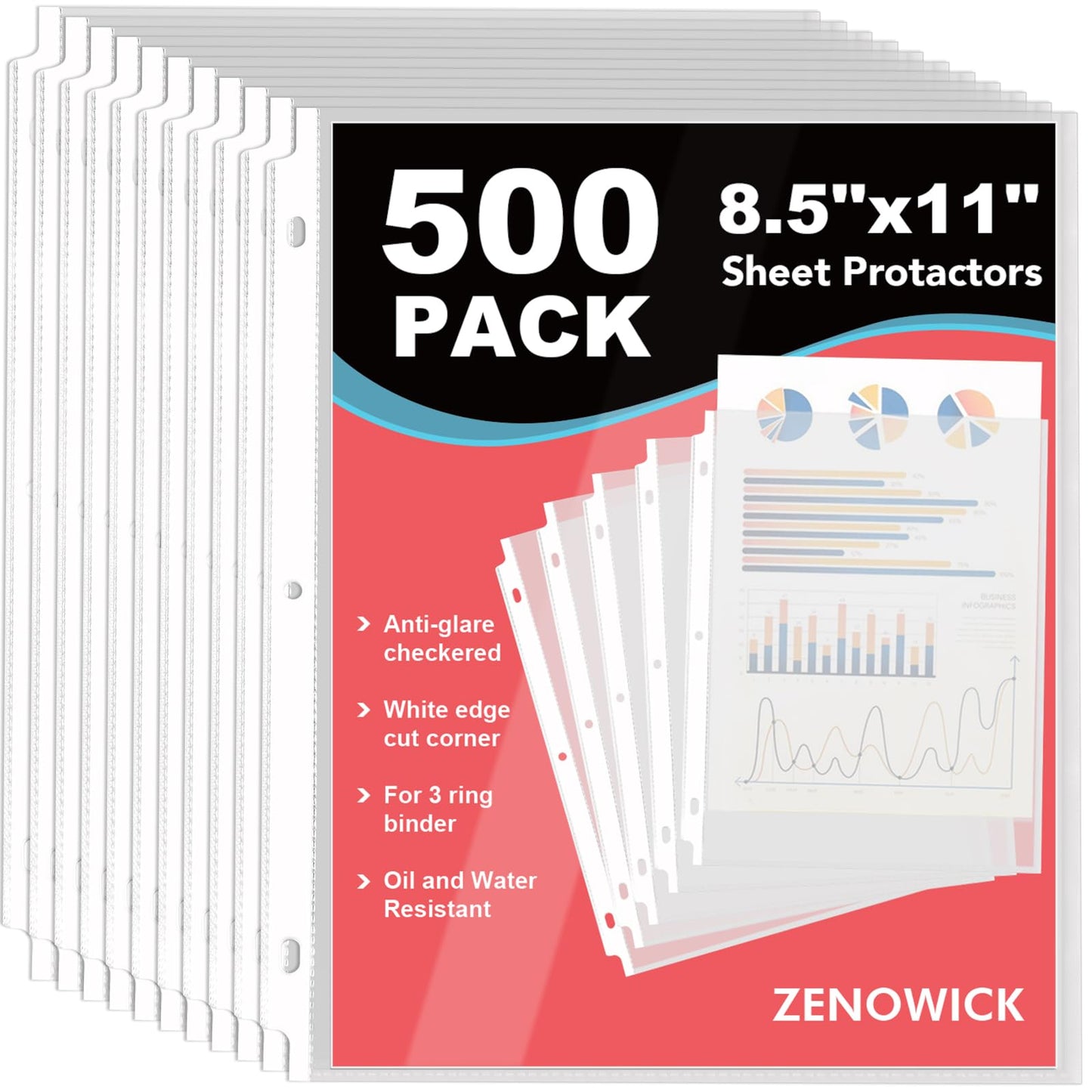500 Pack Sheet Protectors 8.5 x 11 inch Clear Page Protectors for 3 Ring Binder, Plastic Sleeves for Papers, Document