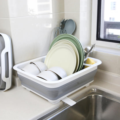 Collapsible Dish Drainer with Drain Plug and Swivel Spout, Space-Saving, Portable Dish Rack for Kitchens, RVs, Campers and Travel Trailers