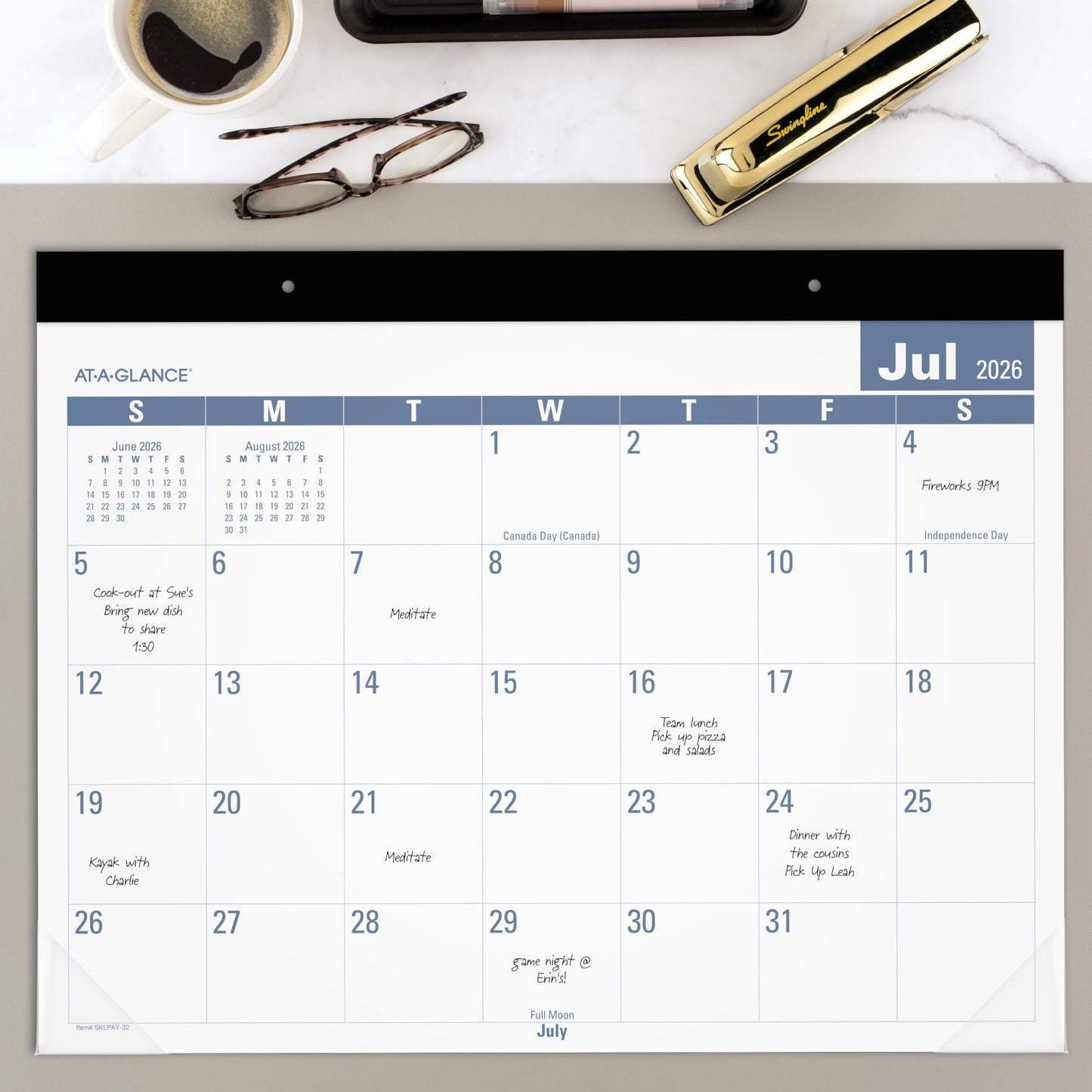 AT-A-GLANCE Desk Calendar 2026-2027 Planning Pad, Academic 12-Month July-June, Monthly, 21-3/4" x 17" Standard, Easy-to-Read, Unruled Daily Blocks (SKLPAY32)
