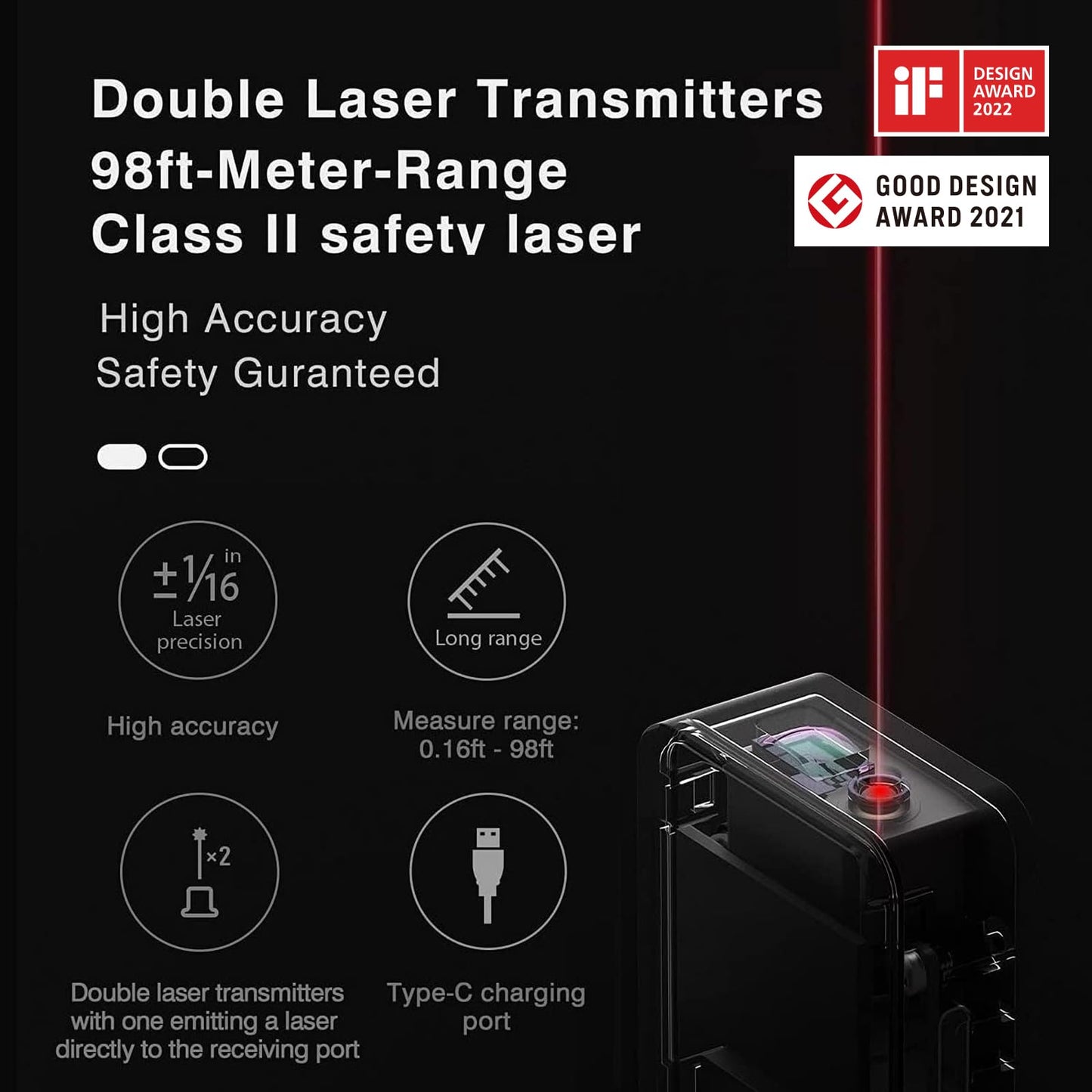 HOTO Laser Measuring Tool, Unique Gifts for Men Women, Pocket-Size 98Ft Laser Tape Measure ±2mm Accuracy, USB-C Rechargeable, OLED Display, Ft/M/in Unit, Real-time Data Sync, Cool Gadgets & Home Use