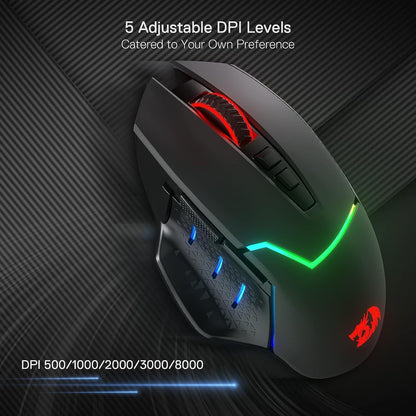 Redragon M690 PRO Wireless Gaming Mouse, 8000 DPI Wired/Wireless Gamer Mouse w/Rapid Fire Key, 8 Macro Buttons, Ergonomic Design for PC/Mac/Laptop, White