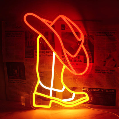 Horseneon Cowboy Neon Signs Cowboy Hat Neon Lights Signs, Western Neon Light, Cowboys Boot Led Sign with USB Powered for Cowboys Farm, Wall Hanging Decor