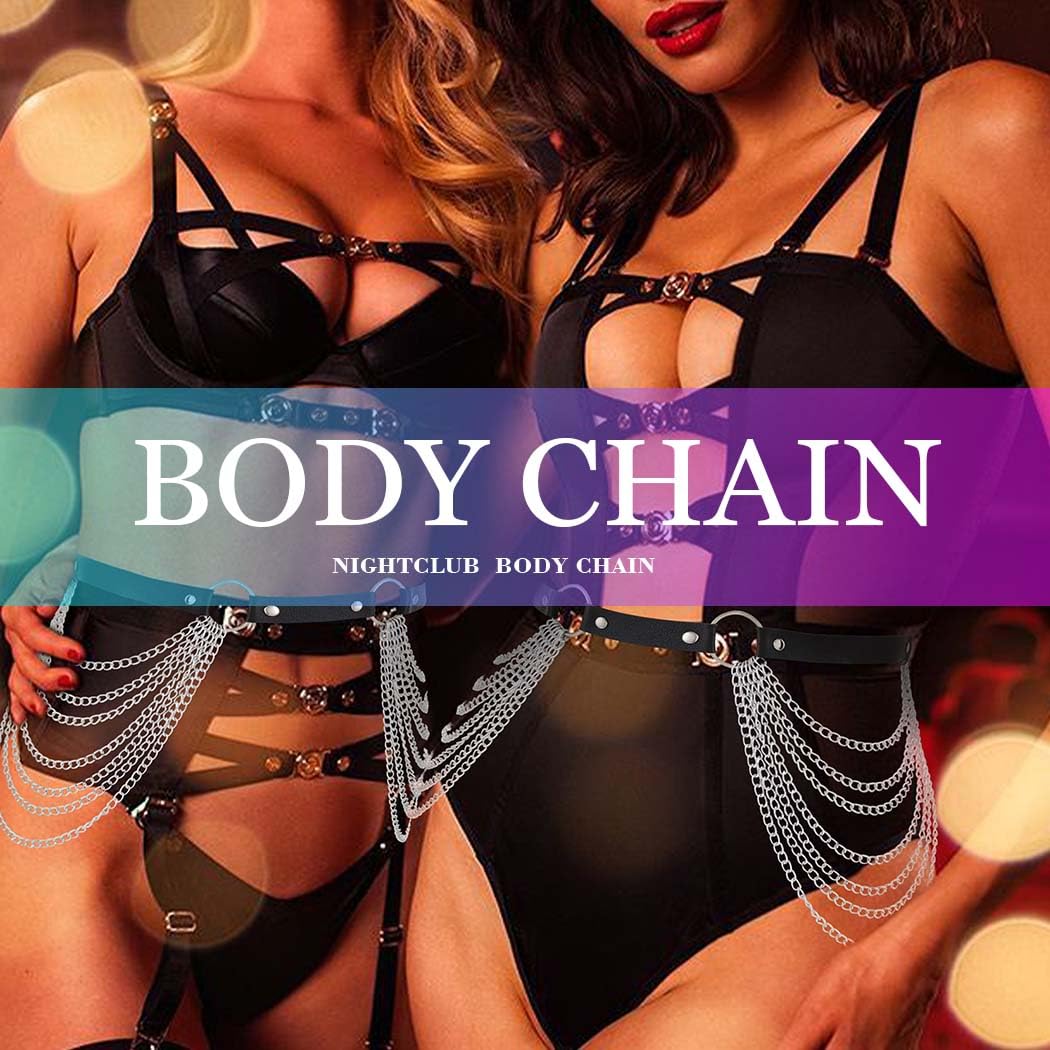 Kesvb Goth Harness Black Chest Chain Leather Harness for Women