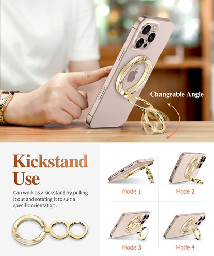 GVIEWIN Magnetic Phone Ring Holder, Compatible with MagSafe Phone Grip with Adjustable Stand, Magnet Phone Ring Kickstand for iPhone 17/16/15/14/13/12 Pro Max Plus Air/Other Phones (Glitter/Silver)