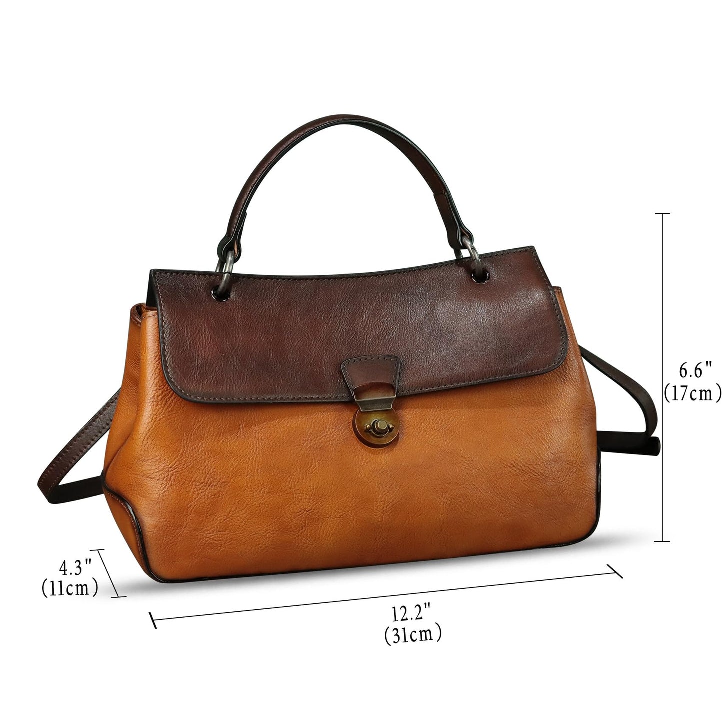 Genuine Leather Handbag Satchel for Women Retro Leather Crossbody Bag Pouch Vintage Ladies Handbag Purse (Brown-CF)