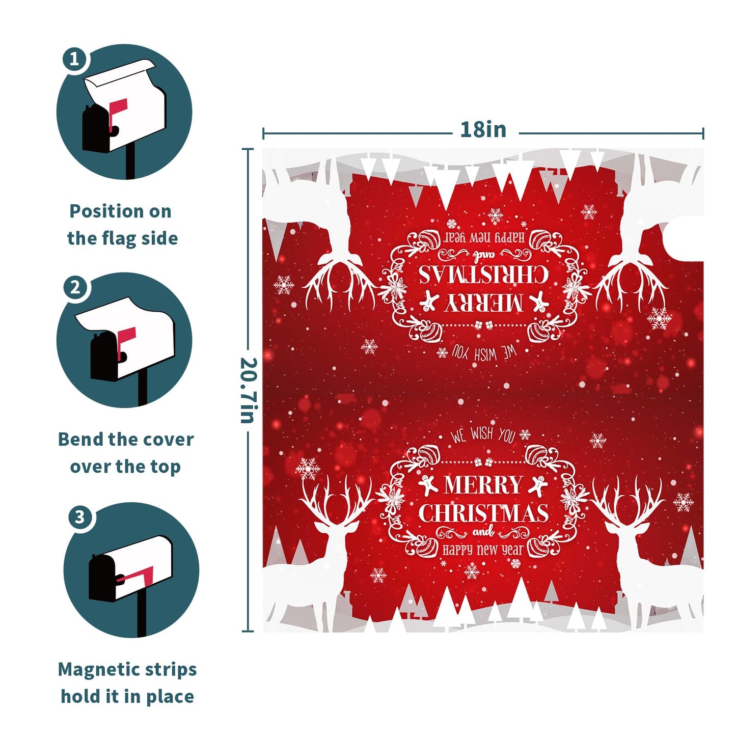 Anyako Merry Christmas Red Deer Snowflakes Mailbox Cover Winter Red Mailbox Covers Magnetic Standard Size 21" X 18" Holiday Xmas Mailbox Wrap Post Letter Box Cover Decor for Home Outdoor Yard Garden
