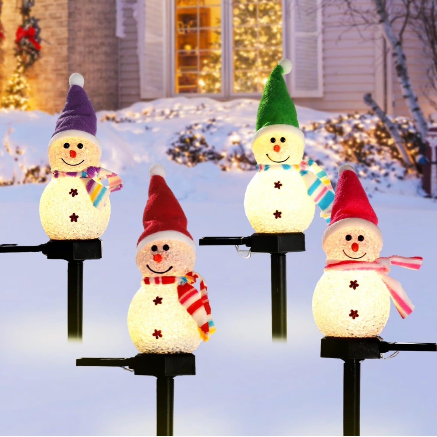 4 PCS Solar Snowman Light Decorations, Solar Christmas Snowman Stake Light, Outdoor Waterproof Solar Powered Garden Snowman Lights, Christmas Yard Decor, Decorative Pathway Light