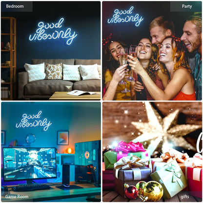 JFLLamp Good Vibes Only Neon Signs for Wall Decor Neon Lights Led Signs Suitable for Living Beer Bar Game Room Hotel Birthday Party Restaurant Christmas Unique Gift for Lover, 16.5 * 10 Inch(Blue)