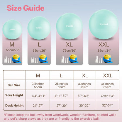 kisnbld Exercise Ball, Extra Thick Yoga Ball for Workout Pregnancy Stability, 4 Sizes Anti-Burst Balance Ball with Foot Pump - Heavy Duty Fitness Ball Chair for Office, Home & Gym