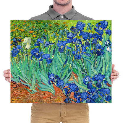 Wieco Art Irises Modern Stretched and Framed Floral Giclee Canvas Print By Van Gogh Famous Flowers Oil Paintings Reproduction Artwork Pictures on Canvas Wall Art for Bedroom Home Decorations