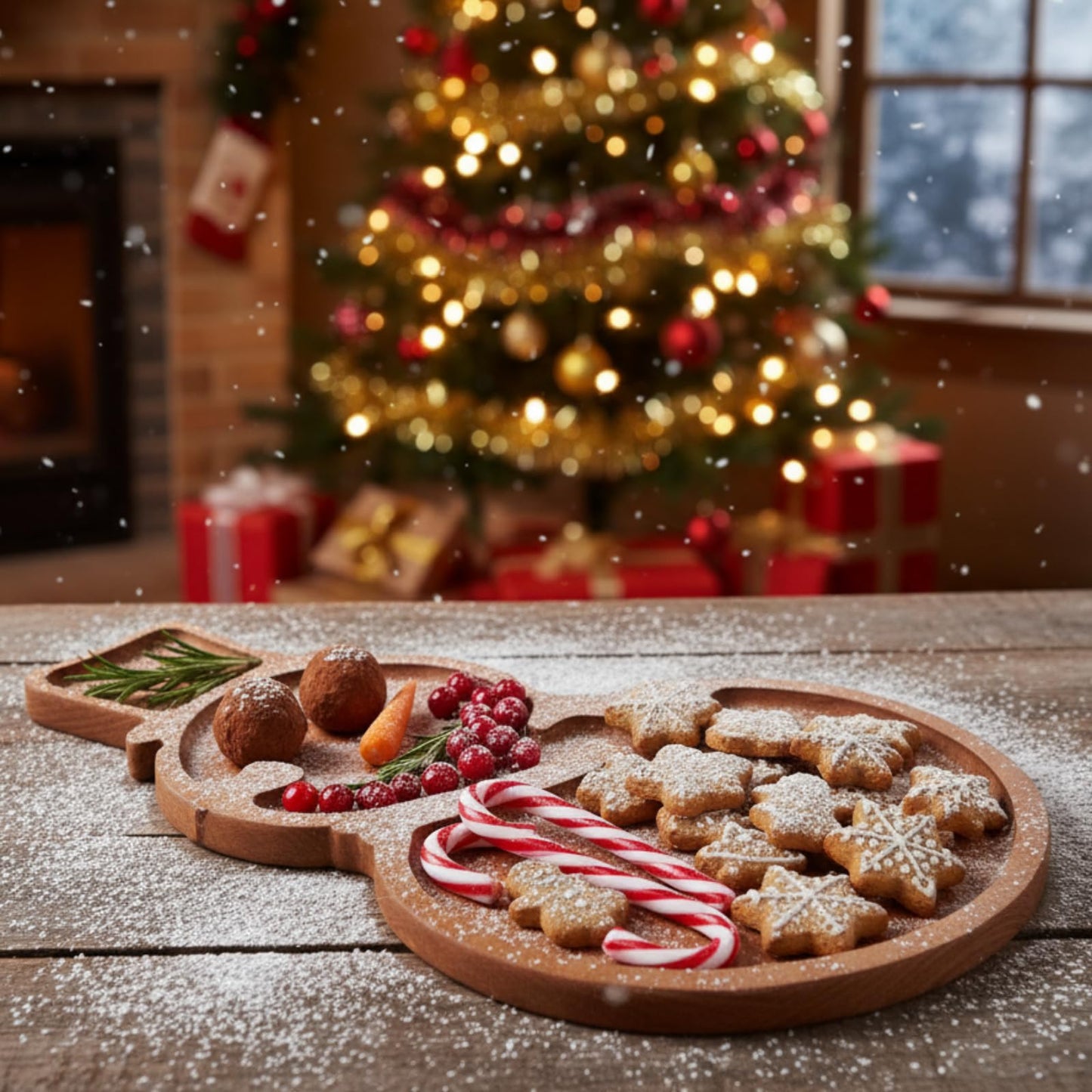 Maxcheck Snowman Christmas Serving Tray Platter Charcuterie Board Christmas Wood Serving Dish Cutting Board Rustic Farmhouse 11.42 x 10.43 Inches Table Plate for Cheese Food Fruit Party