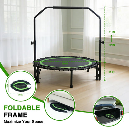 40" Mini Rebounder Trampoline for Adults with Handle, Foldable Mini Trampoline with Bungees, Adjustable Foam Handle, Stable & Quiet, Max Load 440lbs