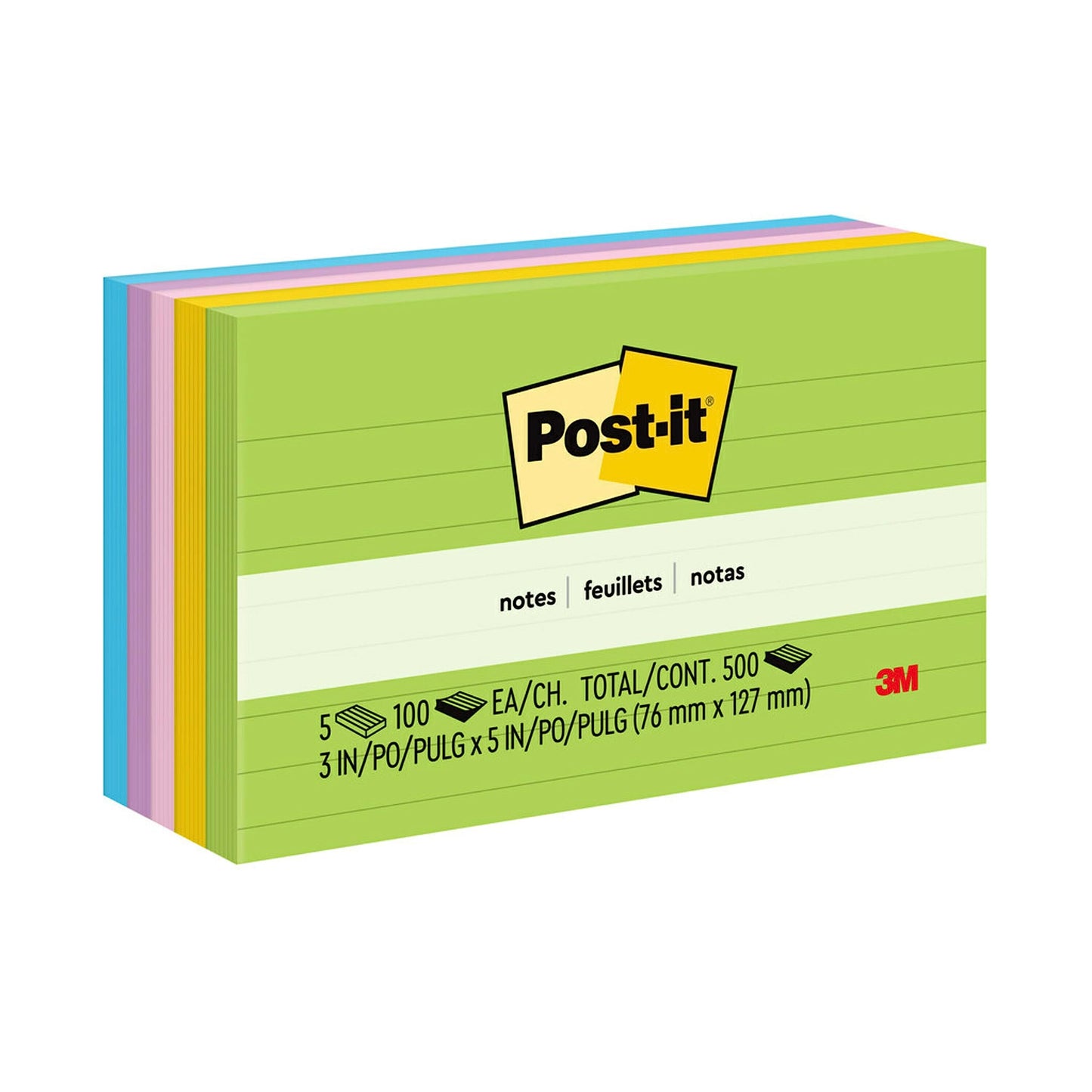 Post-it Notes, 3 in x 5 in, 5 Lined Sticky Notes Pads, 100 Sheets per Pad, Floral Fantasy Collection, School Supplies and Oﬃce Products