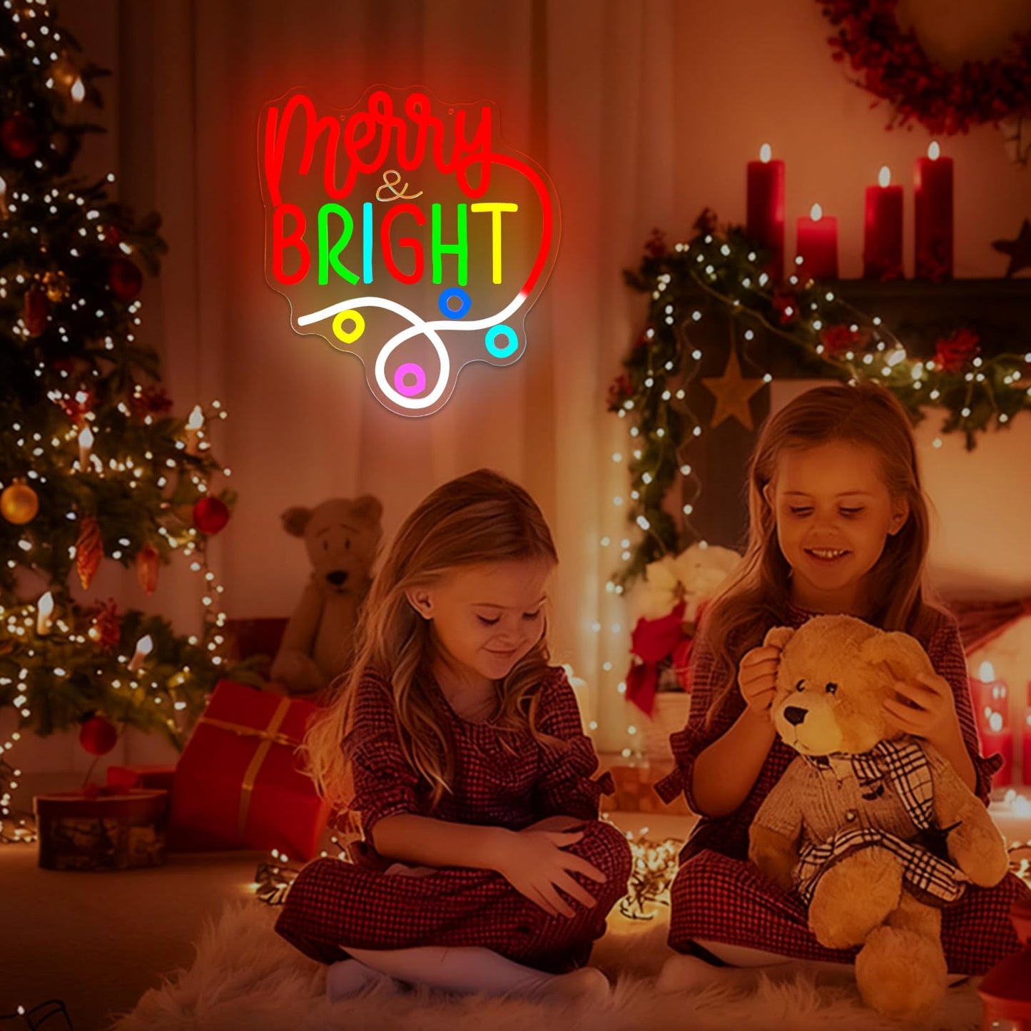 Merry And Bright Christmas Neon Sign for Wall Decor Merry Christmas Neon Light Dimmable Led Bright Chris-tmas Decor Light Up sign for Gifts