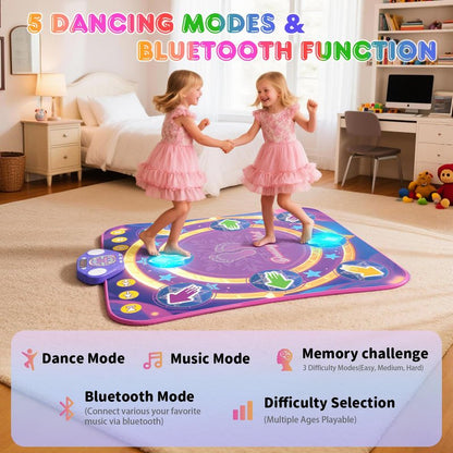 Dance Mat Toys for 3-12 Year Old Girls & Boys, Dance Mats with Light Up 8-Buttons & Wireless Bluetooth, Music Dance Toy with 5 Modes Game, Birthday Xmas Gifts for 3 4 5 6 7 8 9 10+ Year Old Girls Boys