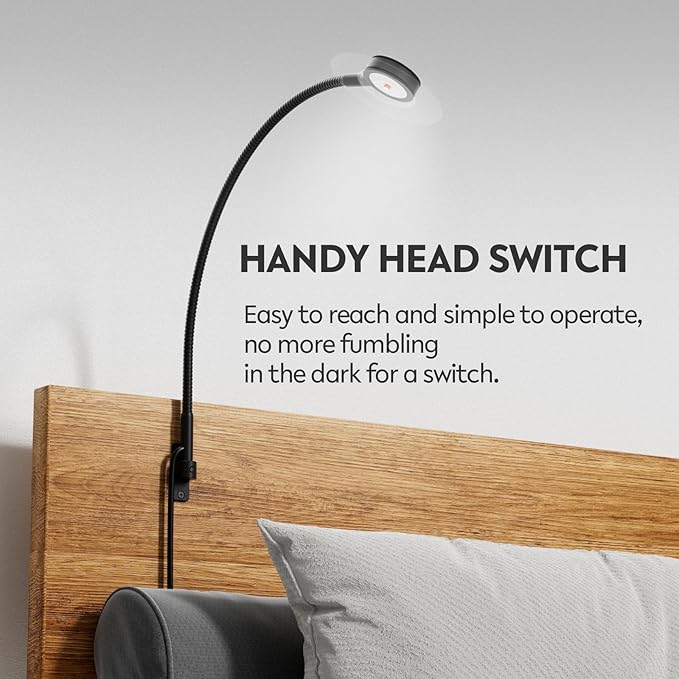 acegoo Minimalist Bedside LED Reading Light, Wall/Wooden Headboard Mounted Flexible Gooseneck Book Light, Rotatable Lamp Head & Convenient Light Head Switch, CRI 90+ 4000K, Powered by USB