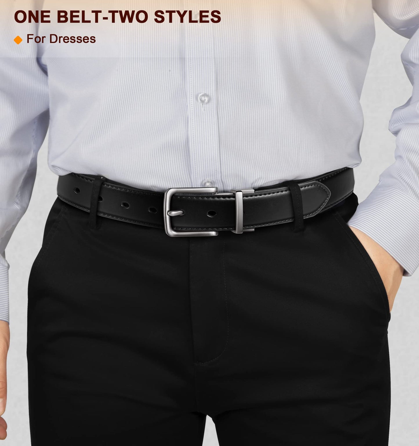 BULLIANT Men's Belt,Reversible Belt Adjustable For Gift Men 1.25”-Cut For Fit-2 Sides in 1 Belt(Not 2)(Black/Light Brown,28"-32" Waist Adjustable)