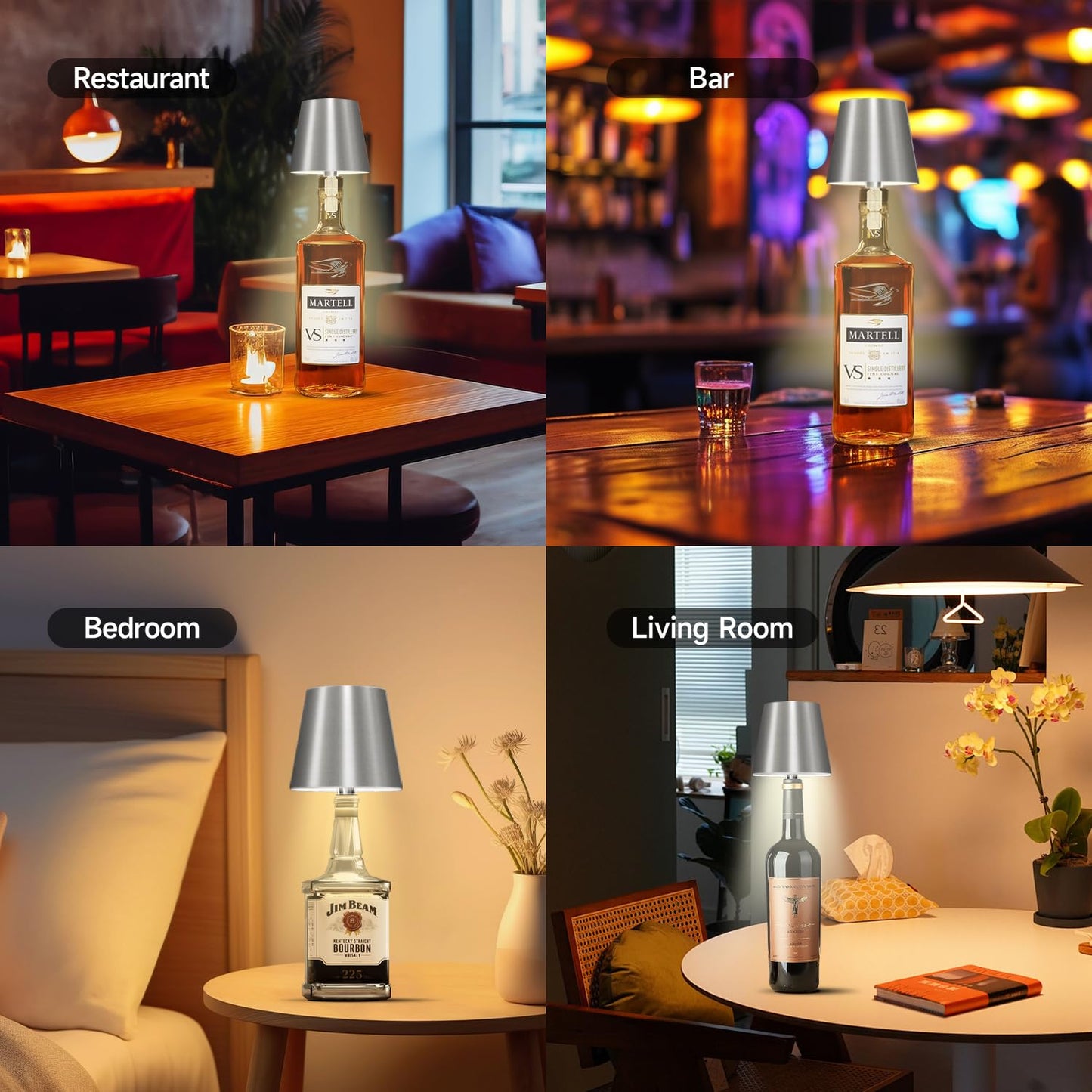 Hoide 2025 New Wireless Bottle Lamp - LED Bottle Lights for Liquor & Wine Bottles, Cordless Lampshade, Whiskey Bottle Top Light, Bottle Stopper Night Light Kit, Rechargeable 3-Tone Touch-Dimmable