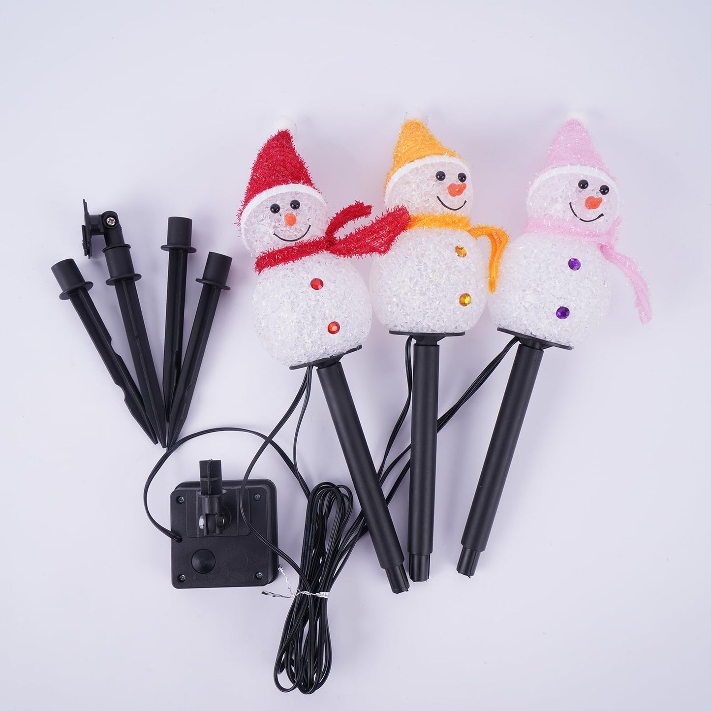 TAILERRI Solar Christmas Pathway Lights Outdoor Decorations, Set of 3 LED Snowman Stake Lights, Waterproof Walkway Landscape Light for Yard, Garden, Winter Decor (Red/Pink/Yellow Snowman, 3-Pack)