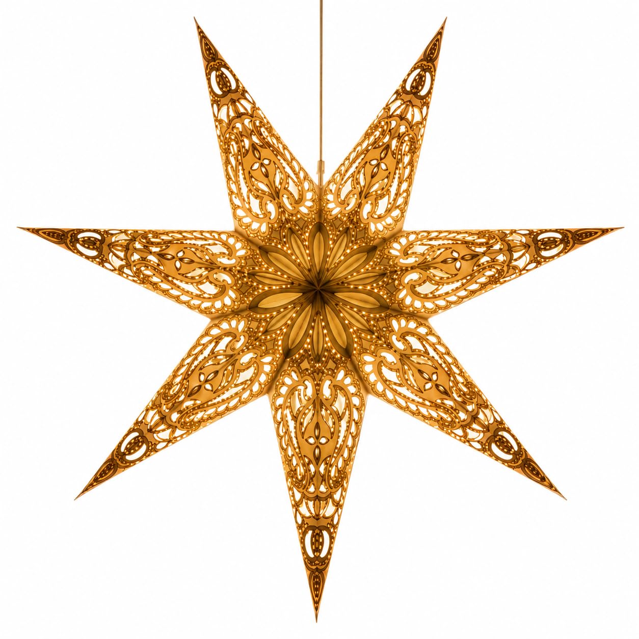 YEPSIO Lantern Lampshade Paper Star Light Shades Large 60cm Hanging Decorations for Christmas Wedding Home Decoration Birthday Party Foldable 7 Pointed Star (Glitter White Golden)