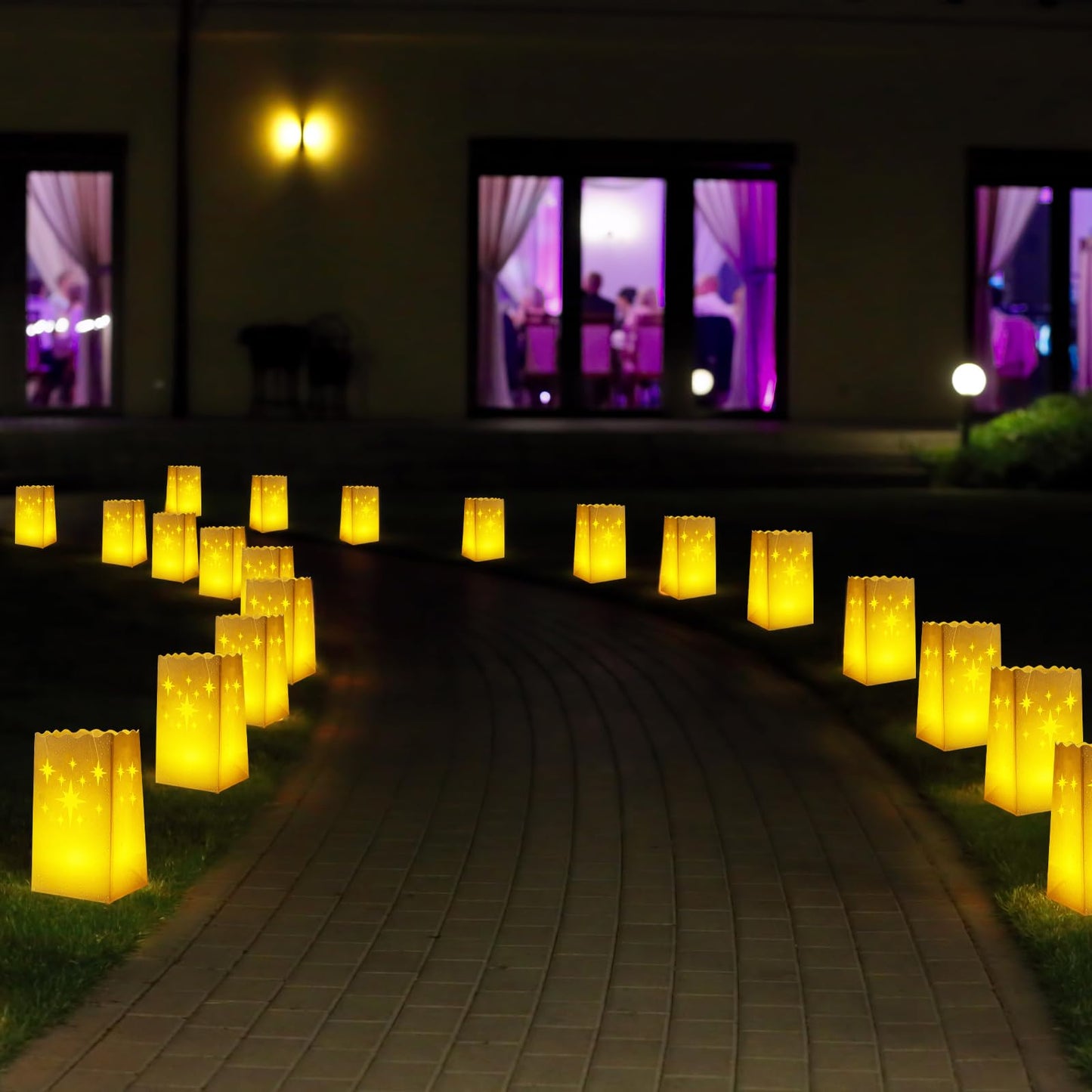 Btanadi Waterproof 30-Pack Luminaria Bags with LED Candles – Reusable White Plastic Luminaries for Outdoor, Christmas, Wedding & Party Decorations