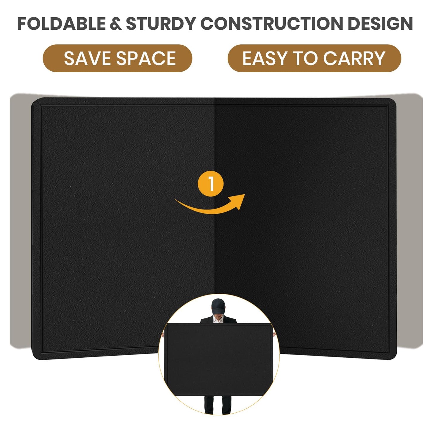 Large Bulletin Board, 48 X 36 inches Felt Board Notice Pin Board, 4' x 3'Cork Board Alternative for Wall, Self-Adhesive Vision Board Mood Board Foldable Photo Board with 30 Pushpin (Black)