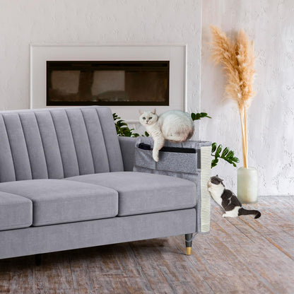 Upgraded Cat Scratch Furniture Protector,Cat Scratch Sofa Arm Sheild with Large Size Natural Sisal for Protecting Couch Sofa Chair Furniture (Light Grey, Left Hand)