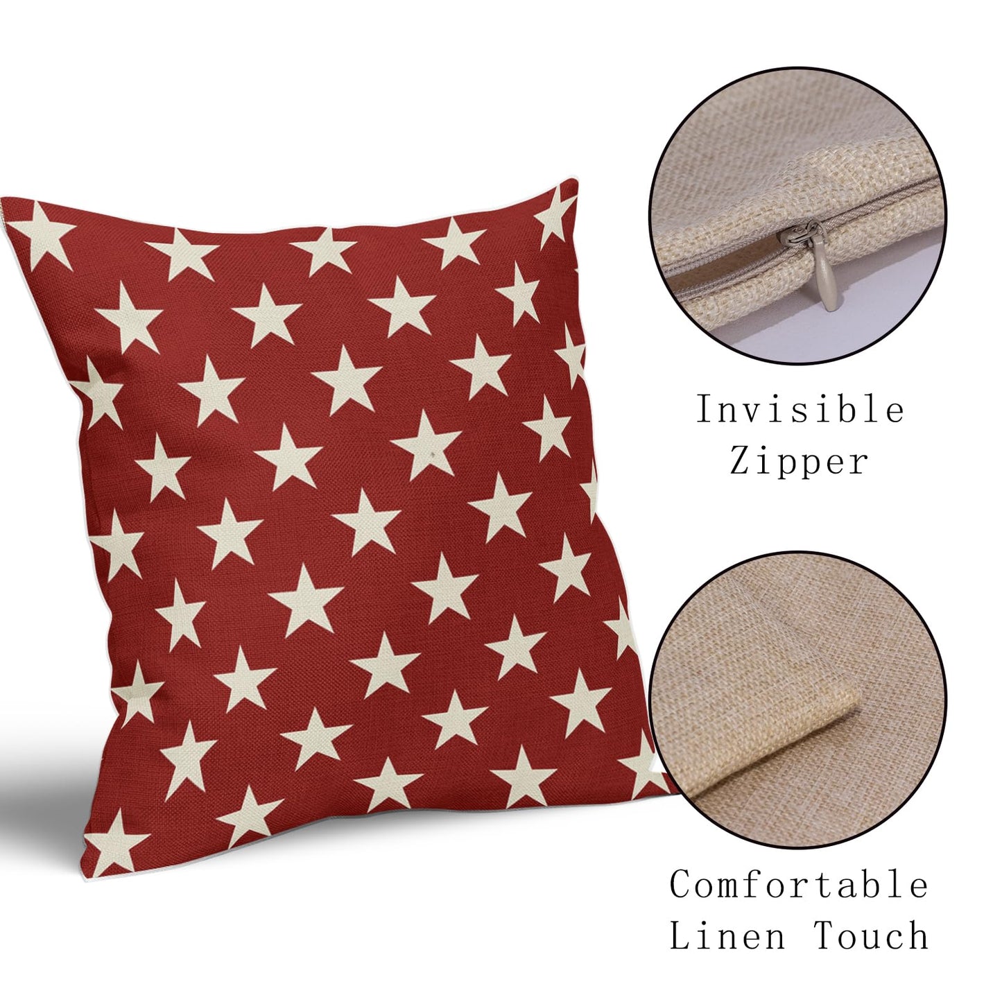 4th of July Patriotic Pillow Covers 18x18 Set of 2 Red Star Americana Independence Day Outdoor Decorative Throw Pillow Cases Farmhouse Decor for Sofa Couch Bed Fourth July Holiday Decorations