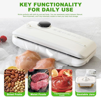 Food Vacuum Sealer Machine - High Suction 85Kpa | One-Touch Dry & Wet Mode, Compact Design for Kitchen Storage & Meal Prep