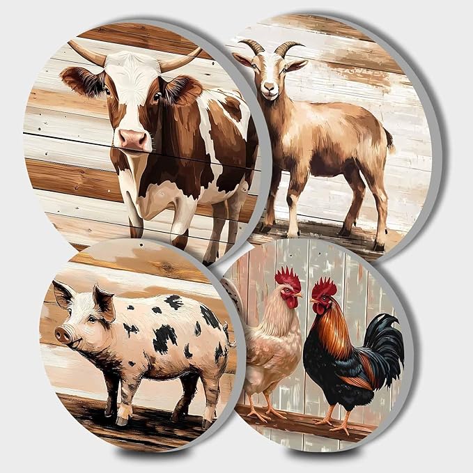 Farm Animal Electric Stove Burner Covers，4 Pack Round Stove Burner Covers，8 Inches and 10 Inches，Gas Stove Burner Covers,Metal Stove Burner Cover，Framhouse Cooktop Decorative，Home Decor,Kitchen Decor