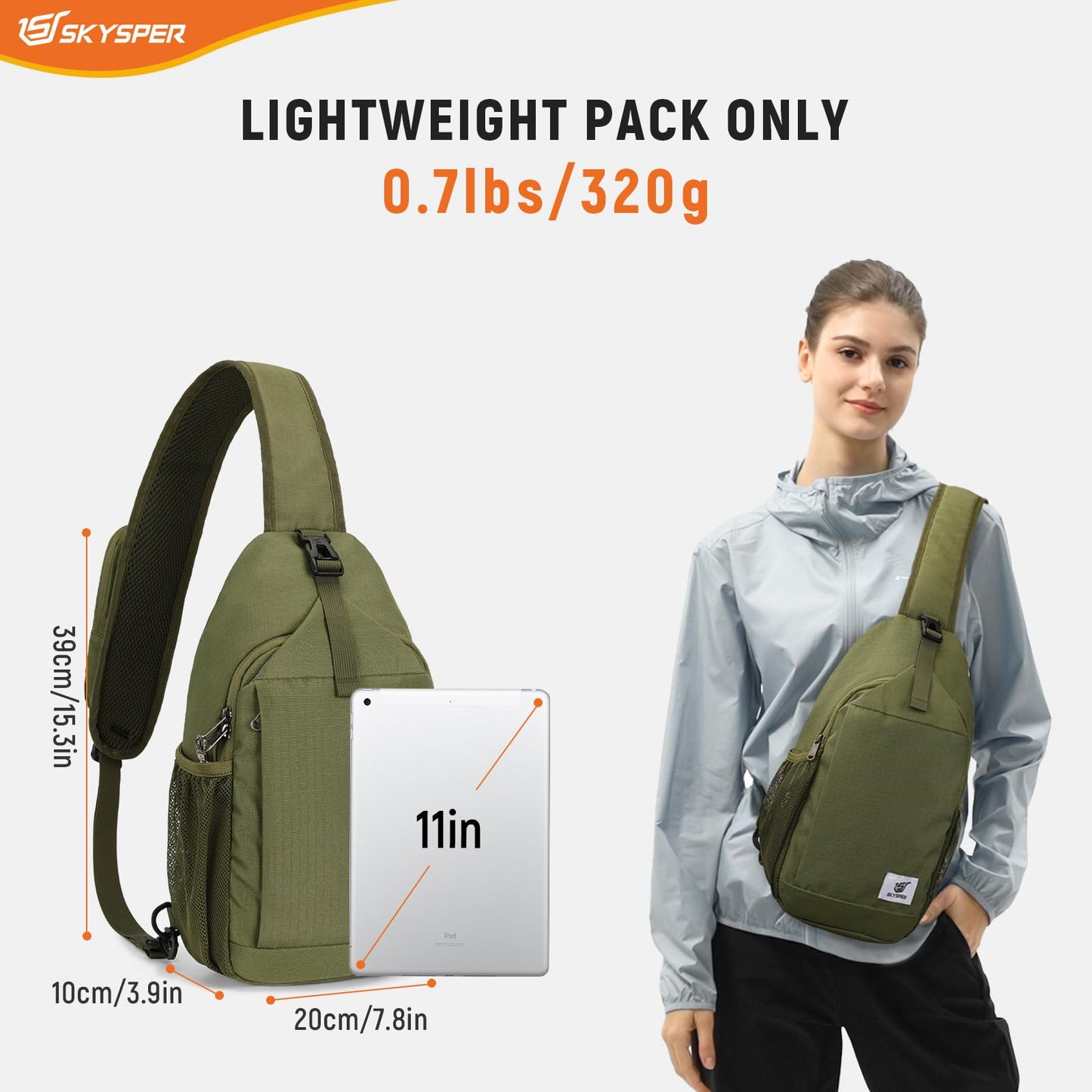 SKYSPER Sling Bag RFID Cross Body Bag Recycled Crossbody Backpack Travel Daypack(Armygreen)