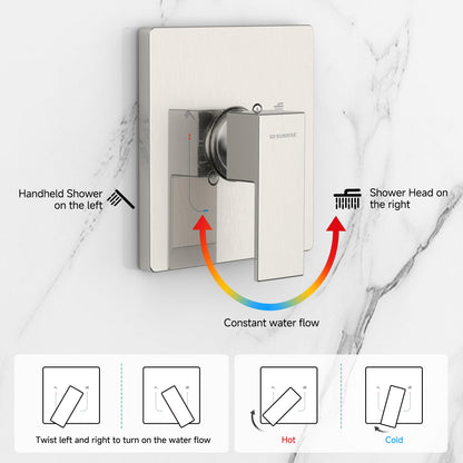 SR SUN RISE Shower Faucet Set & System - 10 Inch Rainfall Shower Head & Handle Set Wall Mounted Brushed Nickel Solid Brass Valve Trim Kit Included