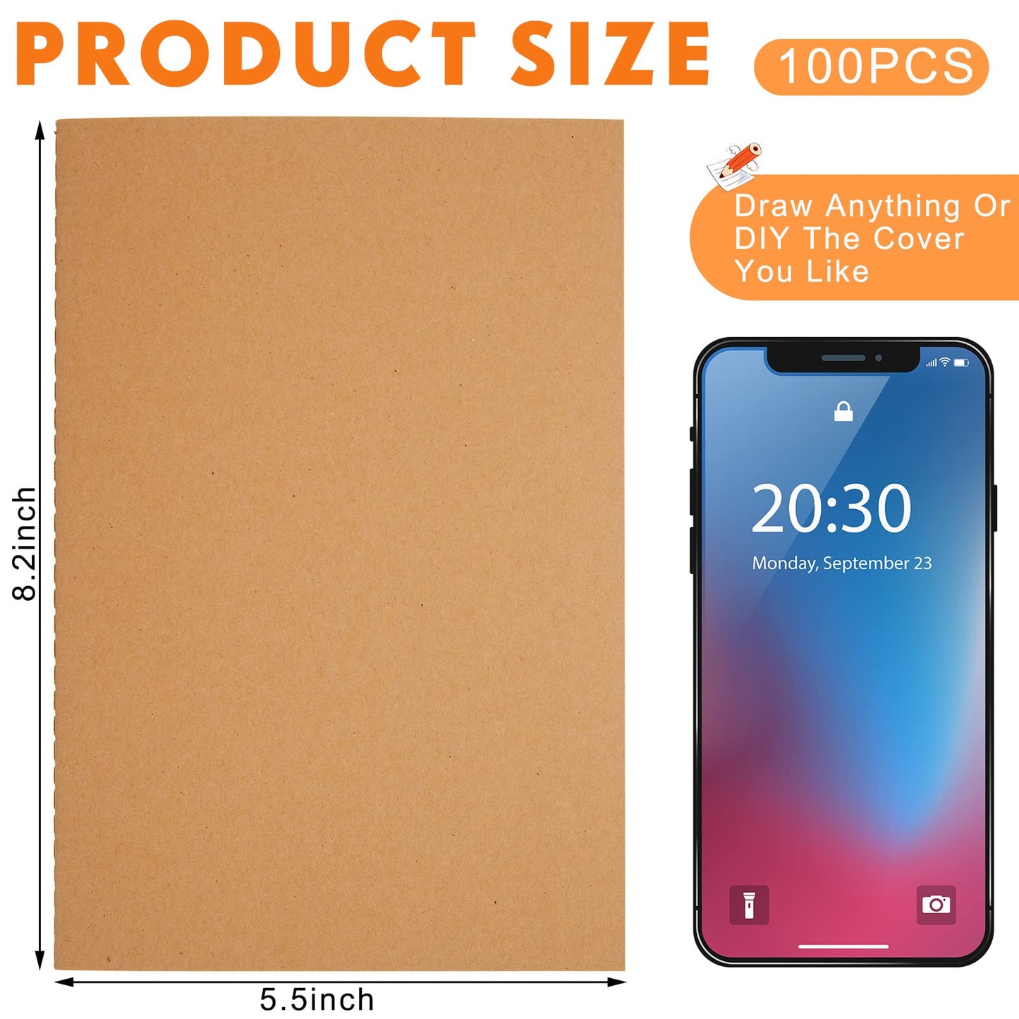Mimorou 100 Pcs Journals Notebooks Bulk - Kraft Softcover A5 Small Notebooks 5.5 Inch x 8.3 Inch Notepads with 60 Page 30 Sheet for Writing Sketch Travel Office Supplies(Brown,Lined)