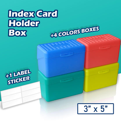 Olivo Index Card Holder Box 3x5 Flash Note Card Holder Storage File Box Organizer Case for 3"x5" Cards, 4 Colors Pack