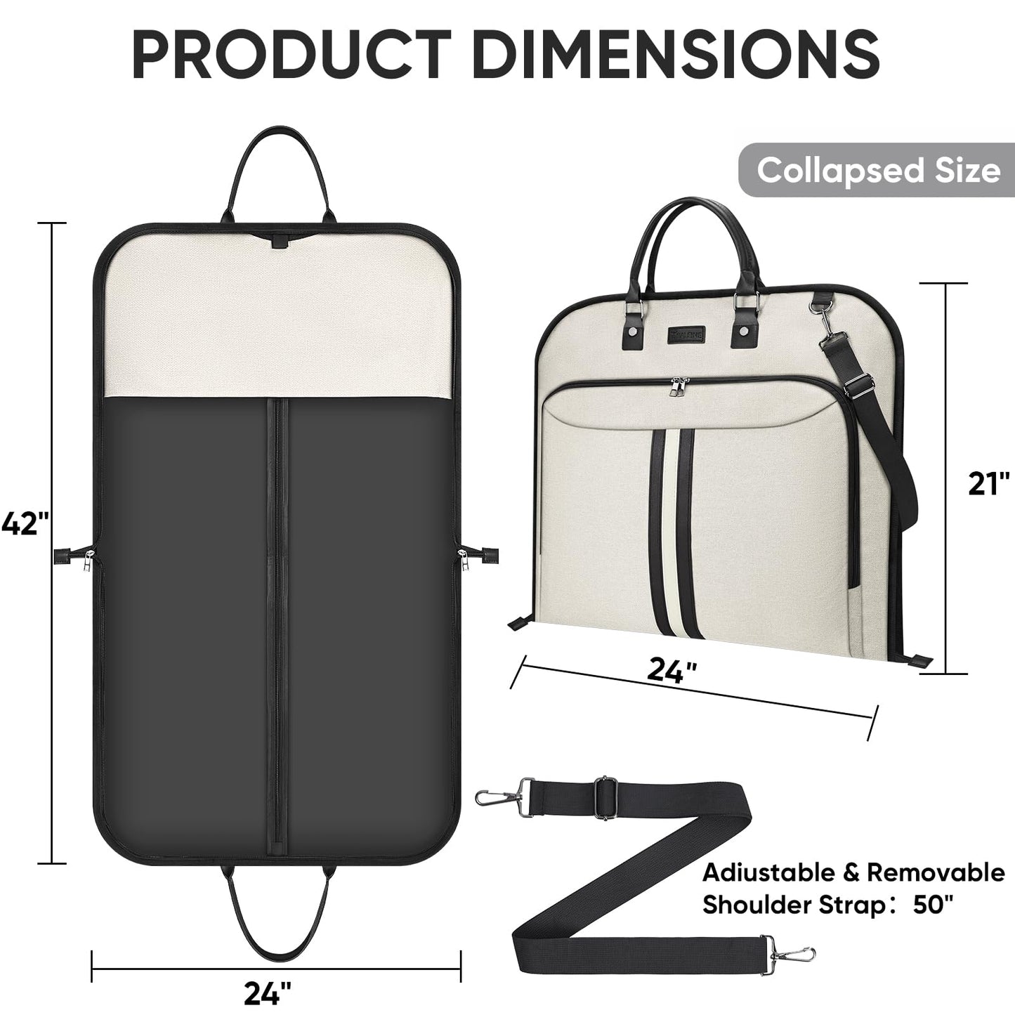 BALEINE Travel Garment Bag, Travel Suit Bag for Men, Water Resistant Carry on Garment Bag for Hanging Clothes, Garment Duffel Bag for Travel Business (Beige)