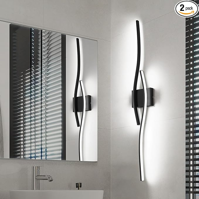Modern LED Wall Sconce Set of Two with Dimmable, 6000K & Dimming Black Wall Light with LED Wall Lamp for Bedroom Living Room Bathroom Hallway 39.4inch Length