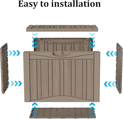 50 Gallon Waterproof Large Resin Deck Box Indoor/Outdoor Lockable Storage Container and Seating for Garden, Pool, and Patio (50 Gallon, Grey)