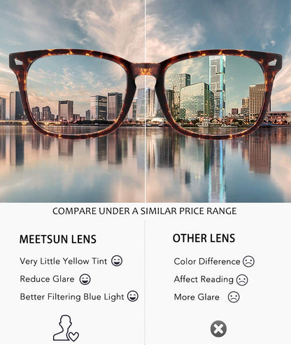 MEETSUN Blue Light Blocking Glasses, Anti Eye Strain Headache (Sleep Better),Computer Reading Glasses UV400 Transparent Lens (Black+Leopard+Tortoise, 53)