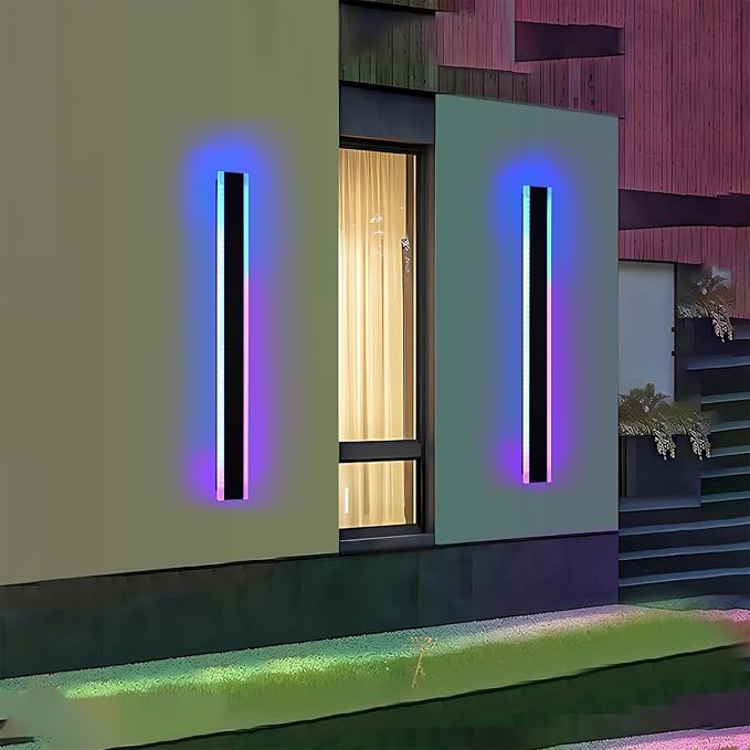 2 Pack Modern RGB Outdoor Wall Lights for Patio,48 inch Long Outdoor LED Wall Lights,Dimmable LED Long Linear Exterior Lighting,Outside Linear Wall Light for Front Door,Garage,Enterway