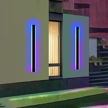 2 Pack Modern RGB Outdoor Wall Lights for Patio,48 inch Long Outdoor LED Wall Lights,Dimmable LED Long Linear Exterior Lighting,Outside Linear Wall Light for Front Door,Garage,Enterway
