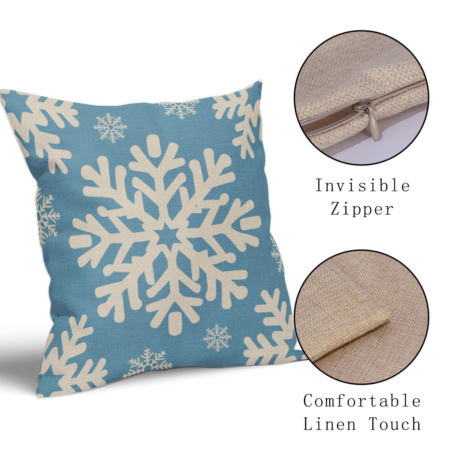 Sivirary Light Blue Christmas Pillow Covers 18x18 Inch Set of 2, Xmas Snowflakes Rustic Winter Themed Decorative Throw Pillow Cases Outdoor Linen Cushion Covers Farmhouse Sofa Couch Bed Decor