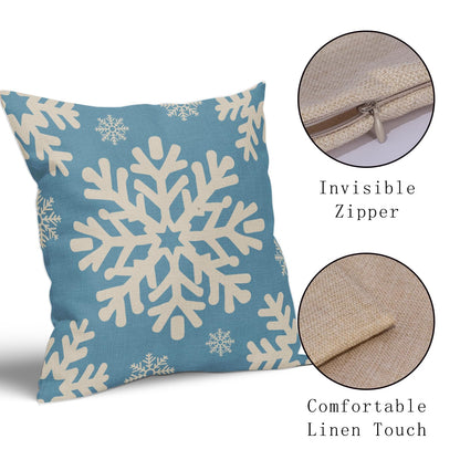Sivirary Light Blue Christmas Pillow Covers 18x18 Inch Set of 2, Xmas Snowflakes Rustic Winter Themed Decorative Throw Pillow Cases Outdoor Linen Cushion Covers Farmhouse Sofa Couch Bed Decor