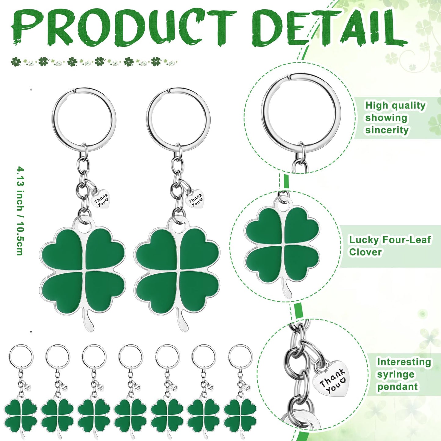Fullhawl 12 Sets Shamrock Pen Gifts Bulk for Employee Good Luck Ballpoint Pens Clover Keychains with Thank You Cards for Teacher End of Year Team Staff Coworker Graduation