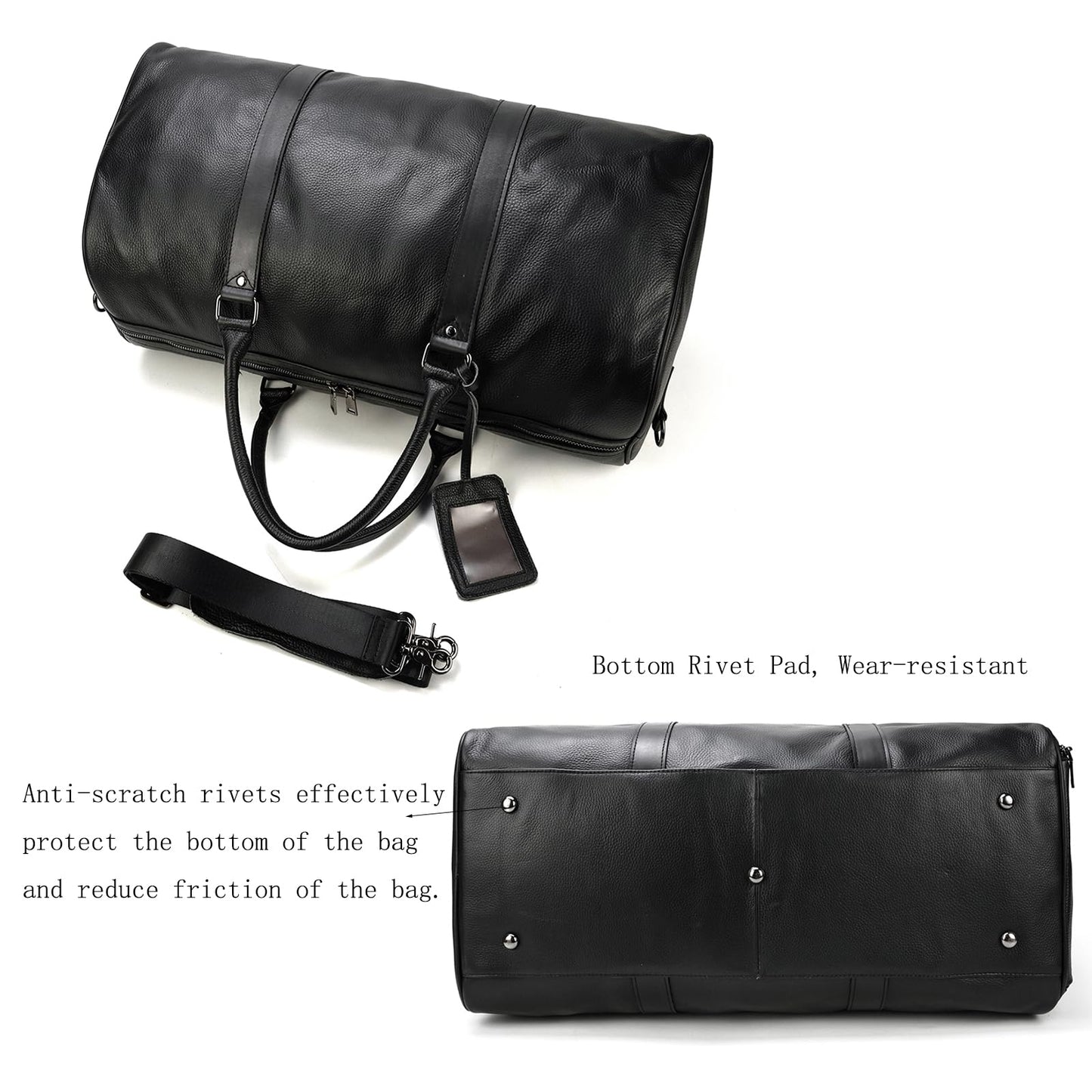 LUUFAN Leather Travel Bag Large Capacity Luggage Duffel Bag with Shoe Compartment, Men Women Weekend Shoulder Handbag for Holiday Business Trip (55cm-Black)