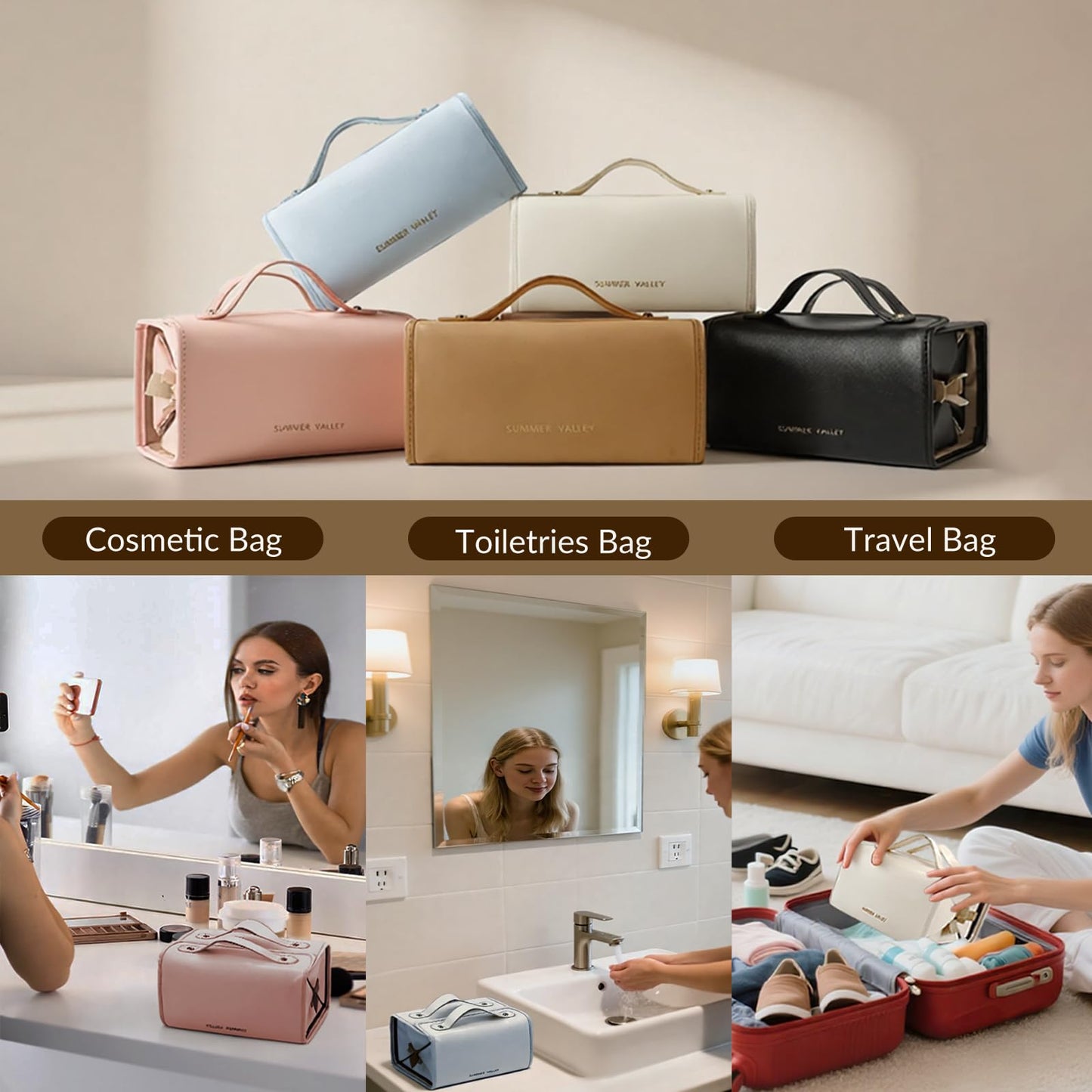 YDR Travel Makeup Bag,Capacity Cosmetic Bag for Women Portable Pouch Case Toiletry Bag 4-in-1 Roll-Up Makeup Bag Storage Organizer With 4 Detachable Removable