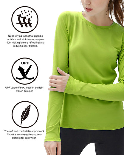 isnowood Swim Shirts for Women, UPF 50+ UV Sun Protection Long Sleeve Shirt, Lightweight Quick Dry Workout Hiking Running Rash Guard Top Lime Green